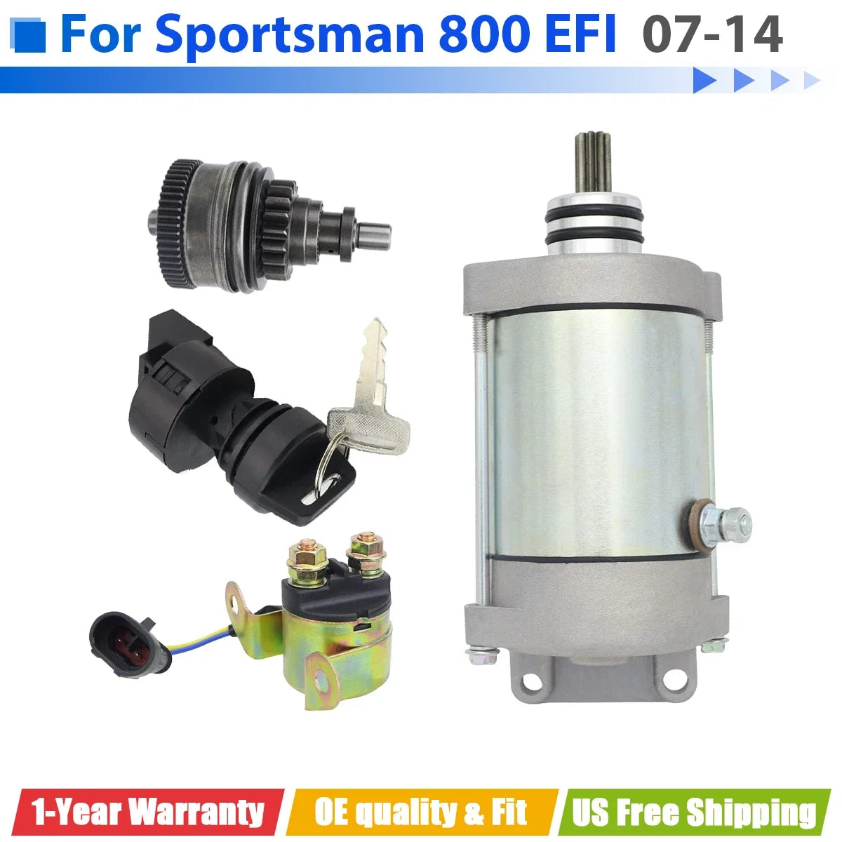 Starter for Polaris Sportsman 800 EFI (2007–2014) W/Bendix, Relay, Key Switch