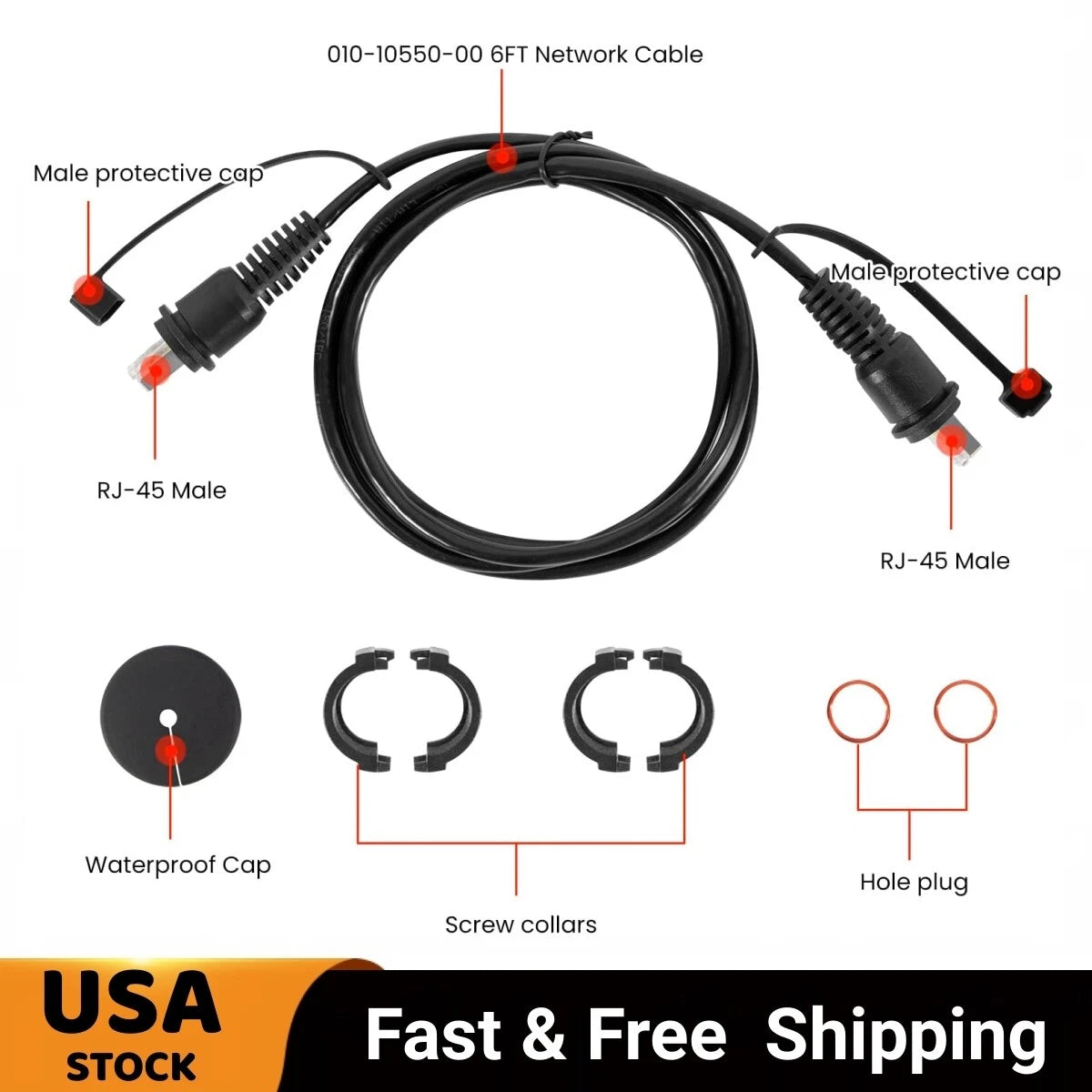 6 Feet Marine Network Cable RJ45 for Garmin Devices (010-10550-00)