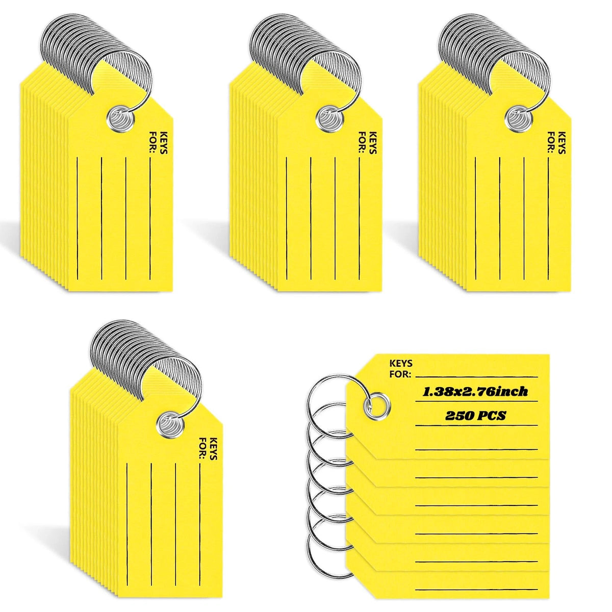 250 Pcs Yellow Key Tags with Labels (1.38 x 2.76 inches)