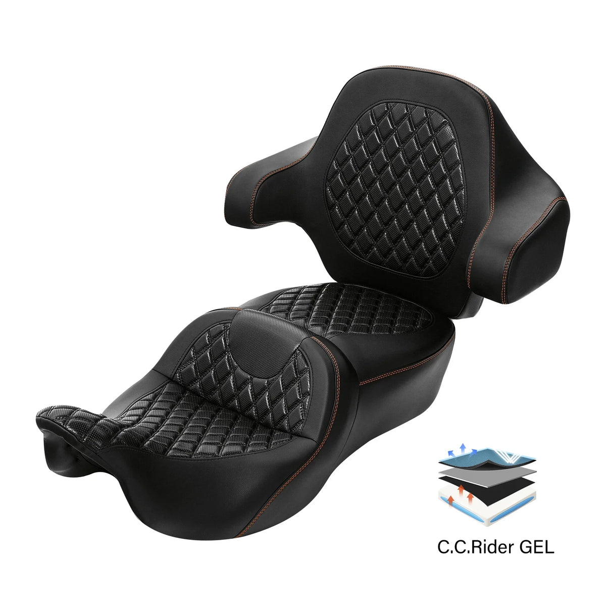 Driver Passenger Gel Seat & Backrest for Harley Touring Road Glide (2014–2023)