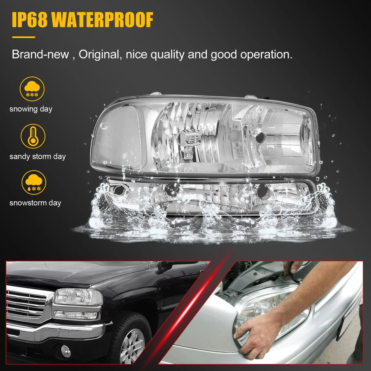 2X Headlights and Bumper Lights for GMC Sierra 1500 2500 3500 Yukon (1999–2007)