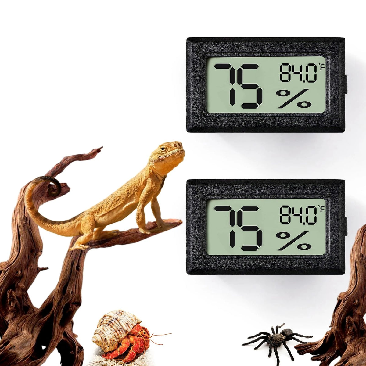 2Pcs Rectangle Thermometer & Humidity Gauge for Reptile Tank
