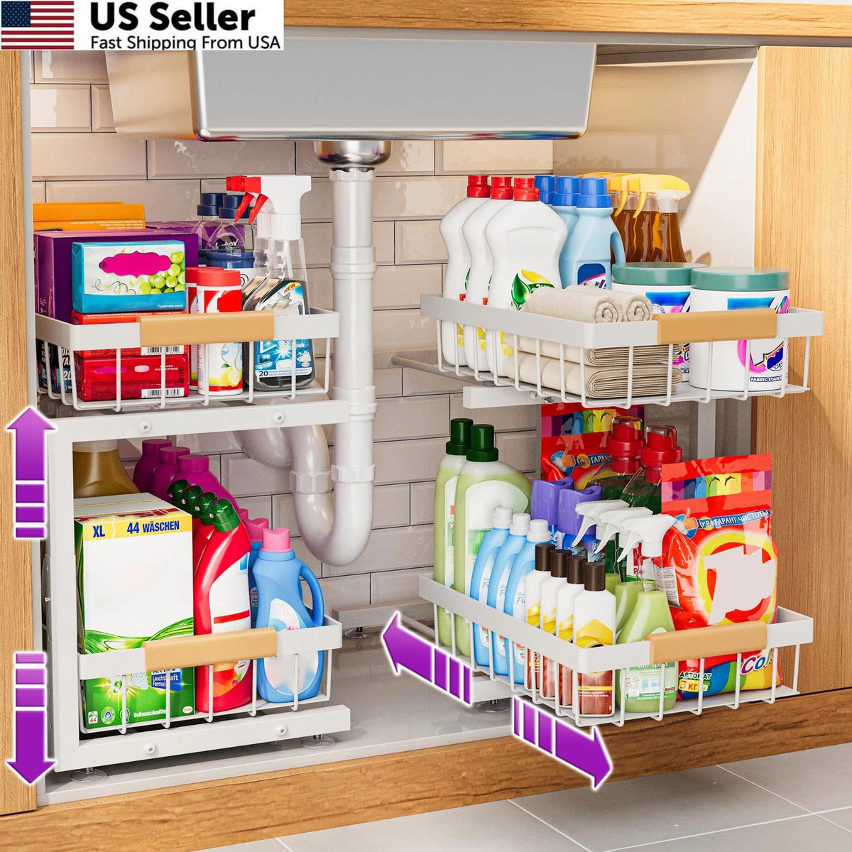 Under Sink Organizer 2 Pack for Adjustable Height X-Large (White)
