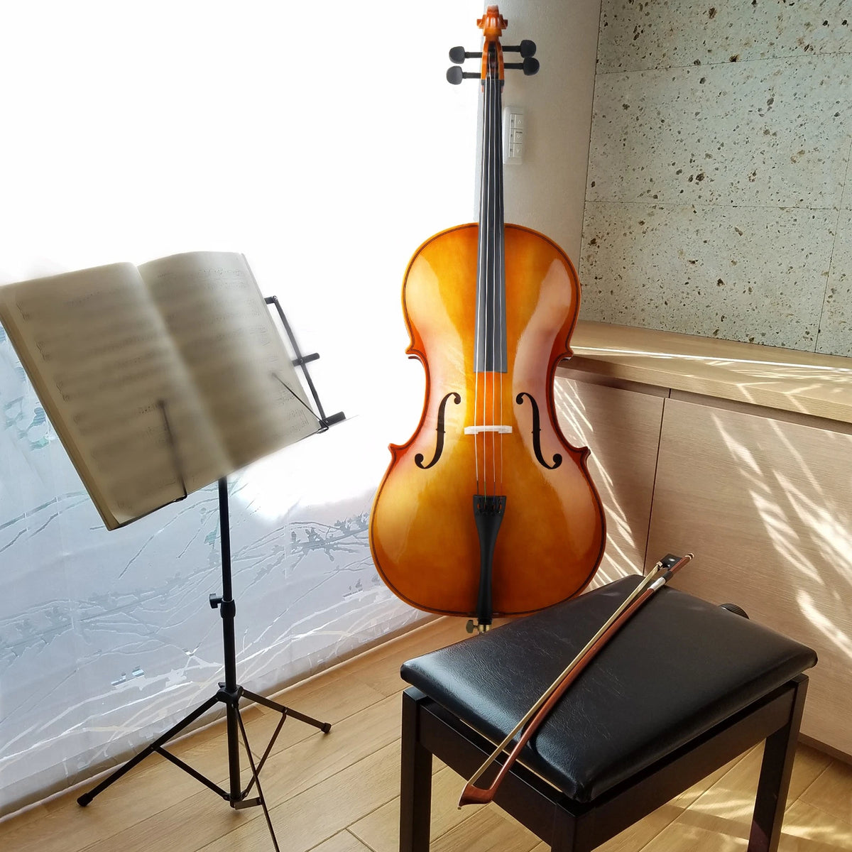 4/4 Size Basswood Cello Set with Bow and Rosin for Cello