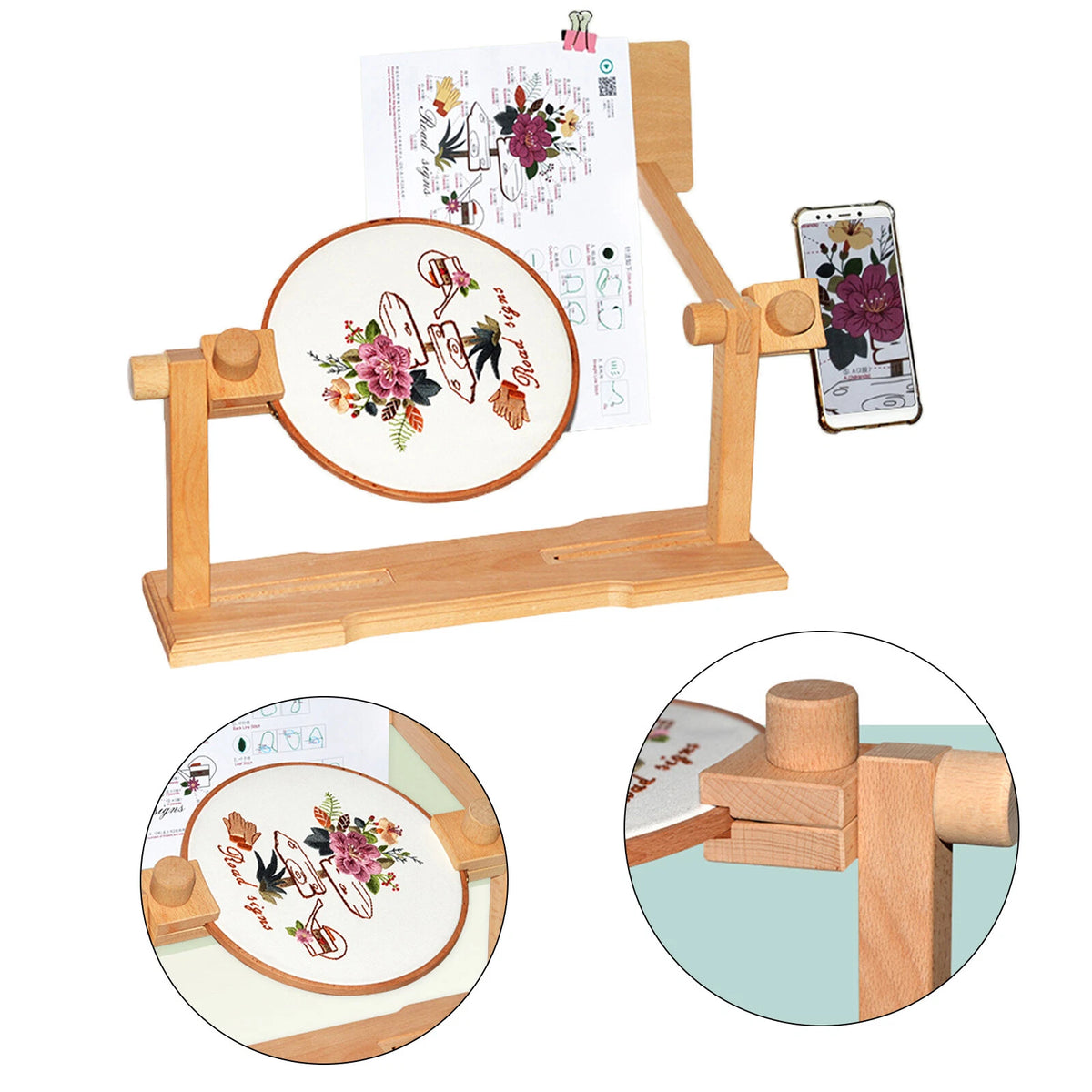 Wooden Embroidery Hoop Stand for DIY Sewing (Portable Frame Rack)