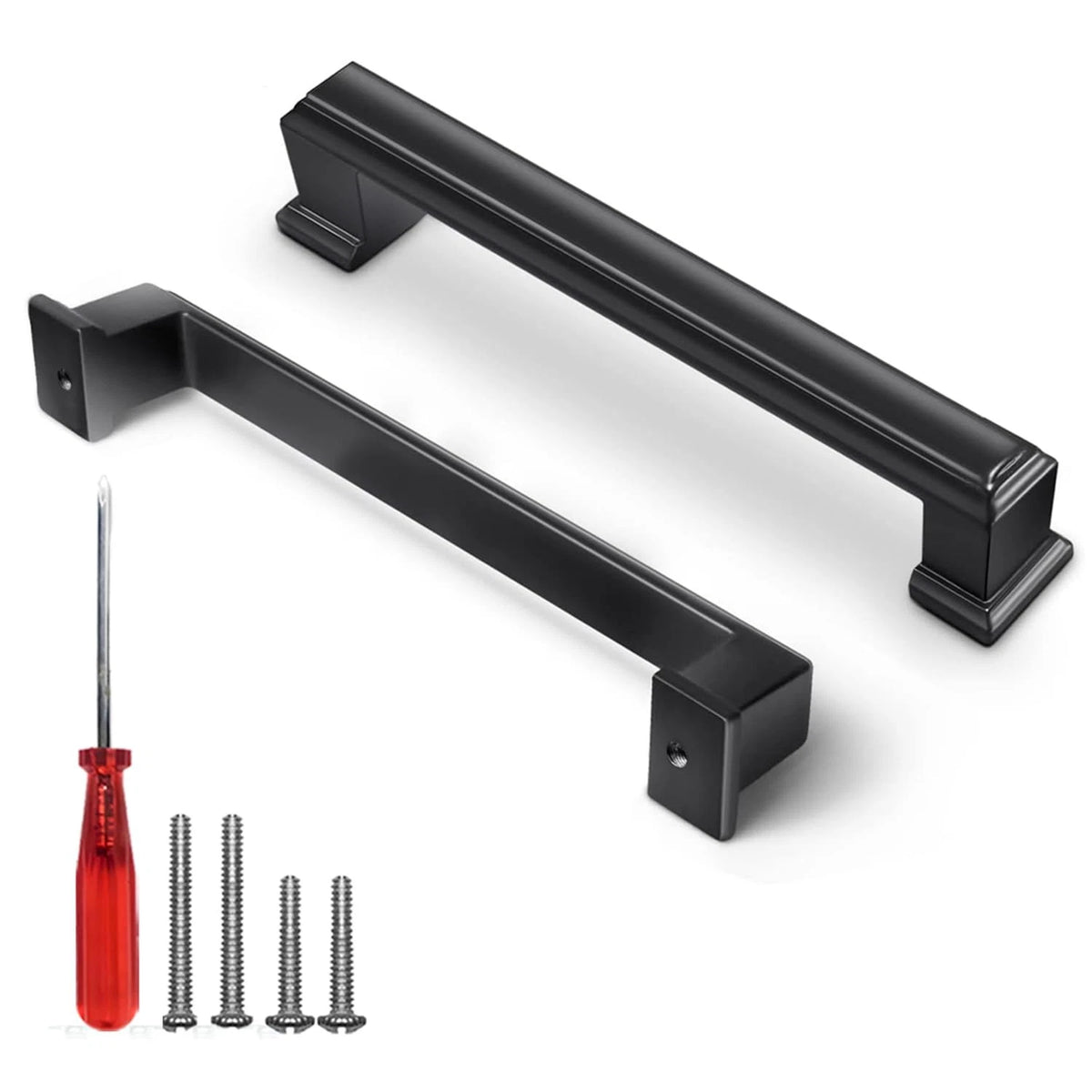 Set of 4 Black Cabinet Handles 5 Inch Hole to Hole Bar Pulls