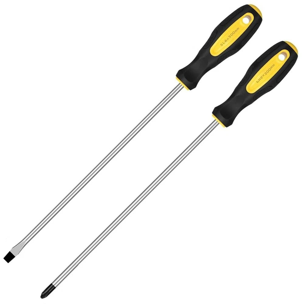 2Pcs Screwdriver Set for Automotive Use (12-Inch Phillips & Flat)