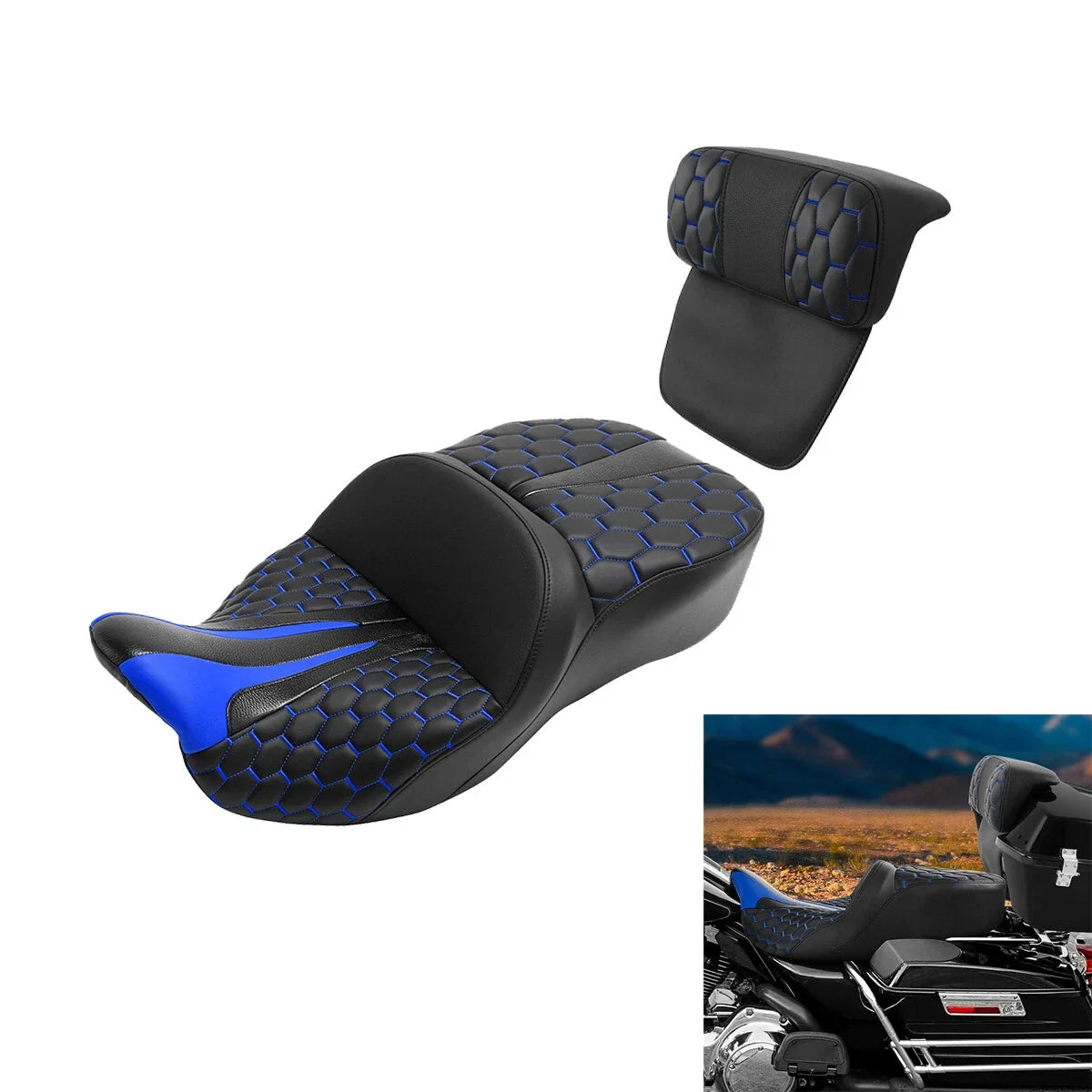Driver & Passenger Seat Backrest for Harley Street Glide (2009–2013) Black Blue