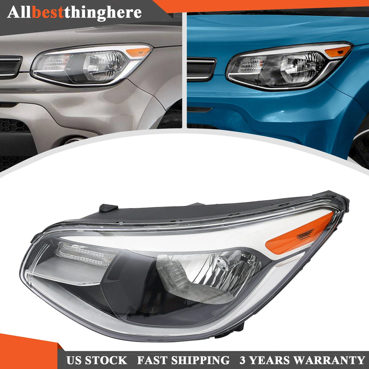 Left Halogen Headlight for Kia Soul (2014–2019) 92101-B2270, 92101B2270