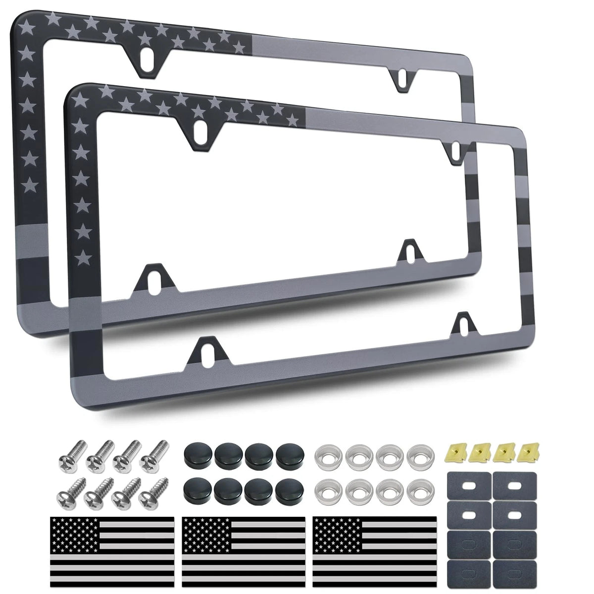 Black Stainless Slim Edge License Plate Frame for American Flag