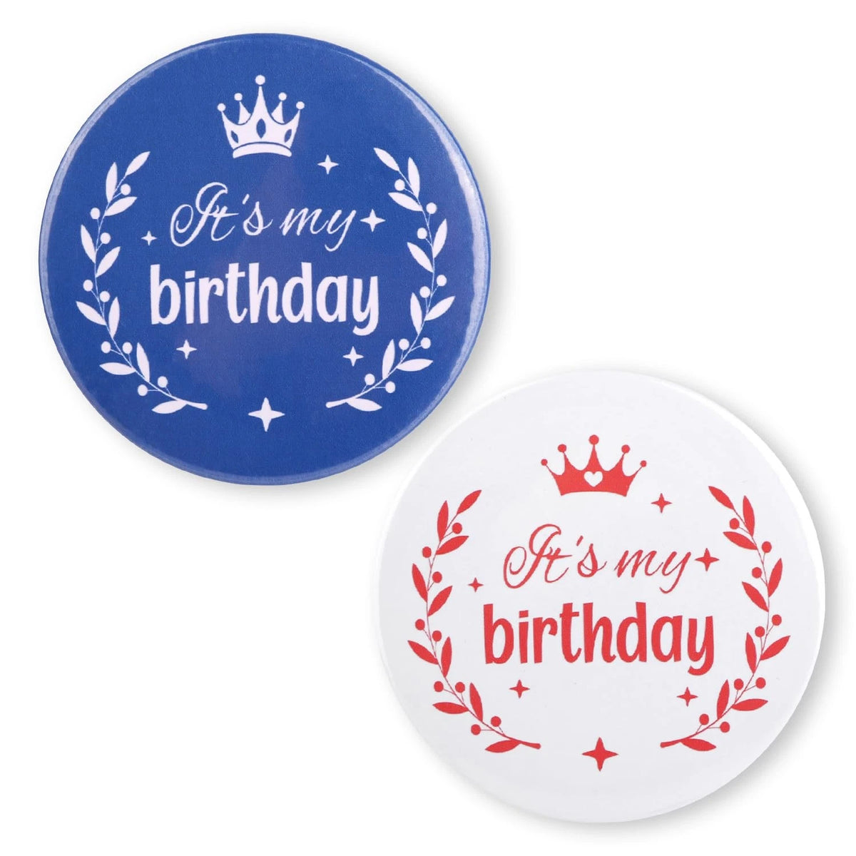 2X 2.3 Inch Birthday Squad Button Brooches Pins - Blue, White