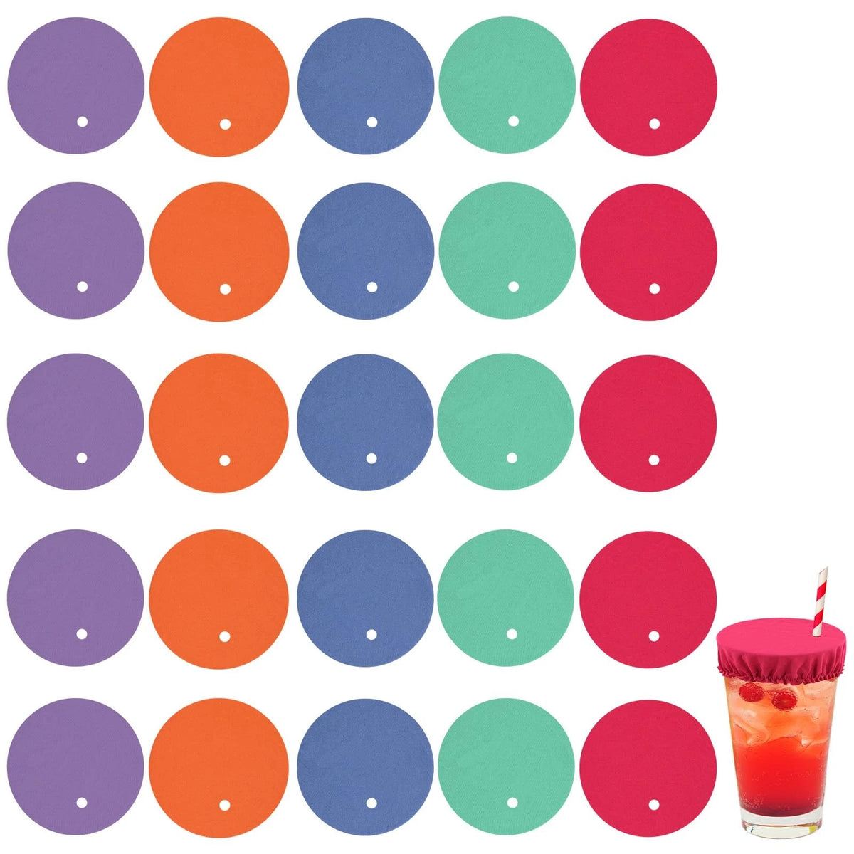 25pcs Reusable Drink Covers - Polyester, Orange, Light Green, Sea Blue, Purple