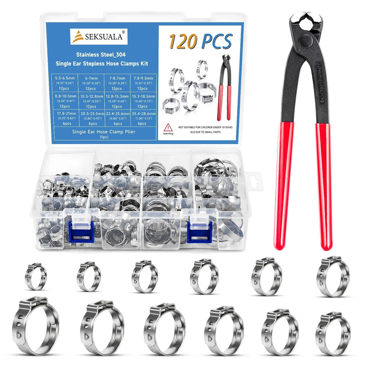 120PCS Hose Clamp Kit for Various Applications (304 Stainless Steel)