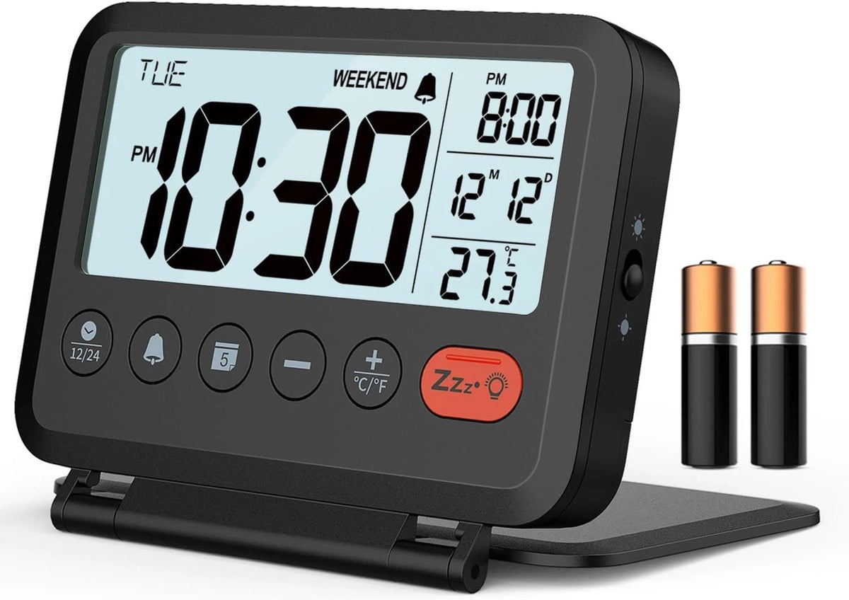 Digital Travel Alarm Clock with 3.54 Inch LCD Display - Set of 2