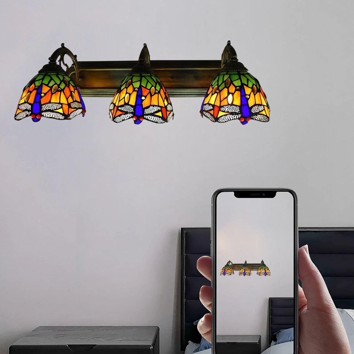 Retro Wall Sconce Stained Glass Lamp for Vanity Light (No Part Numbers)