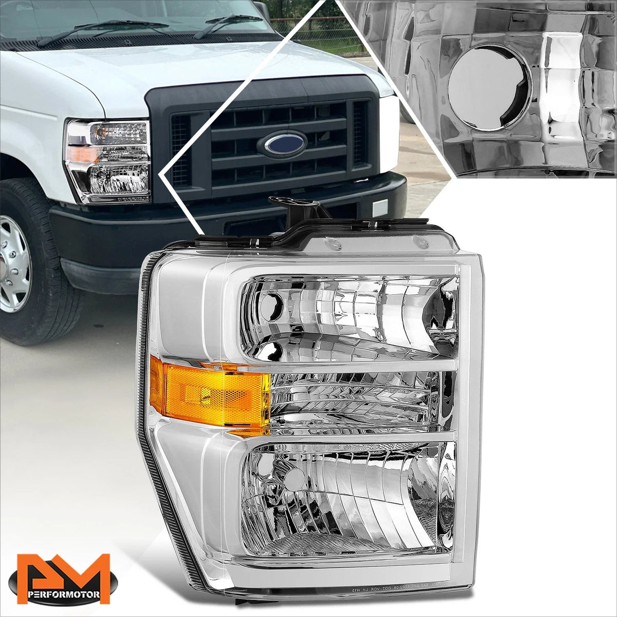 Right Side Chrome Housing Headlight for Ford E150 E250 E350SD E450SD F650 F750 (2008–2021)