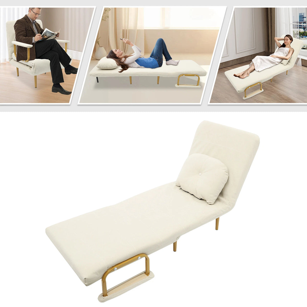Convertible Sofa Bed with Pillow & 5-Gear Adjustable Backrest