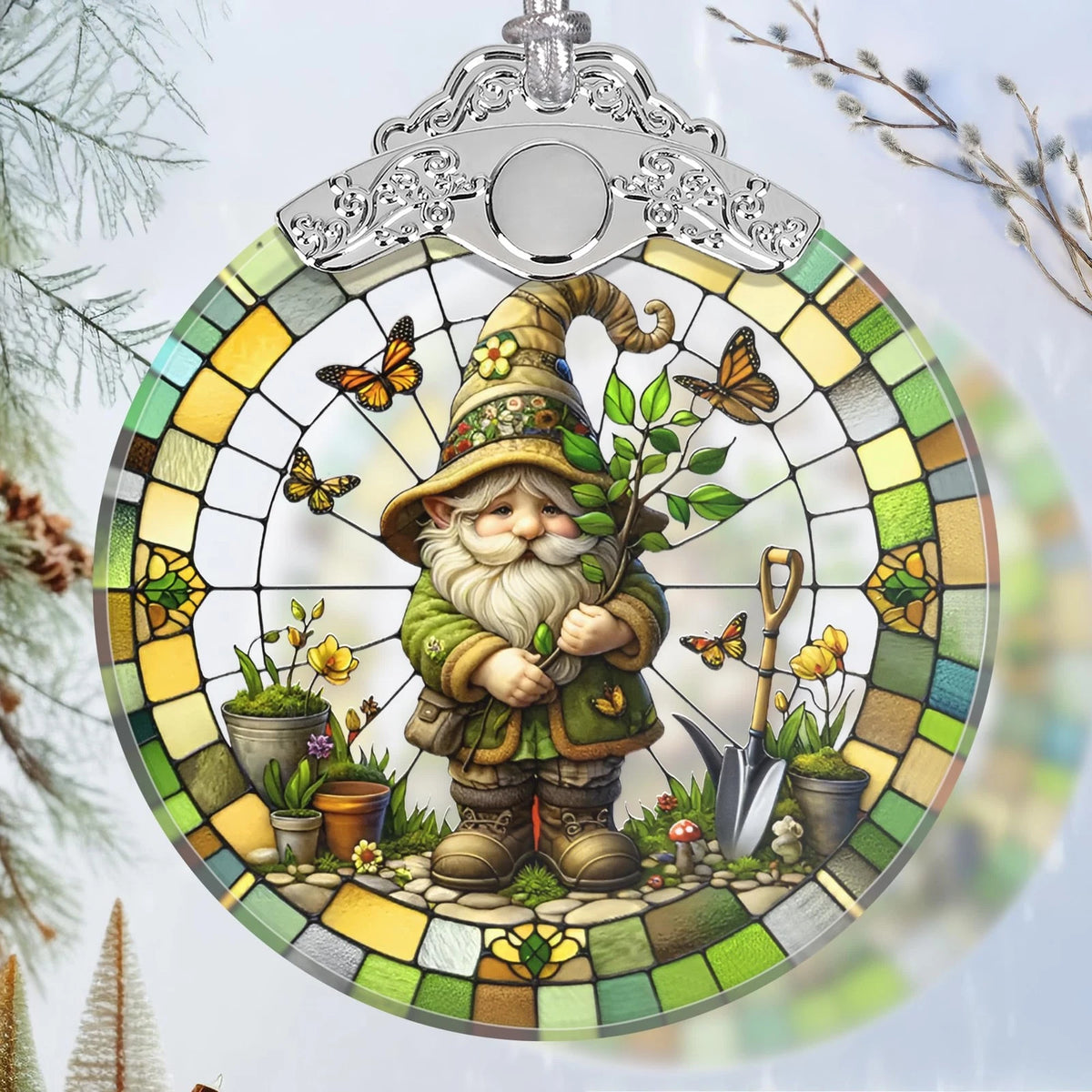Stained Glass Gnome Ornament for Christmas Decoration