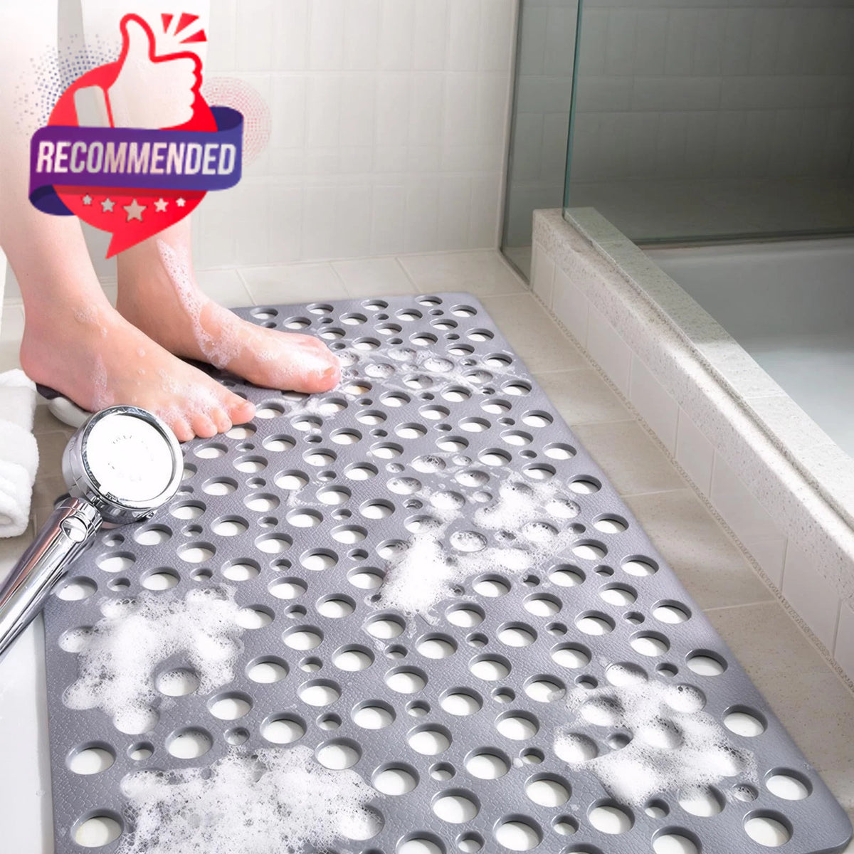Non-Slip Bathtub Mat 30" x 17" Extra Thick Safety Pad - Grey