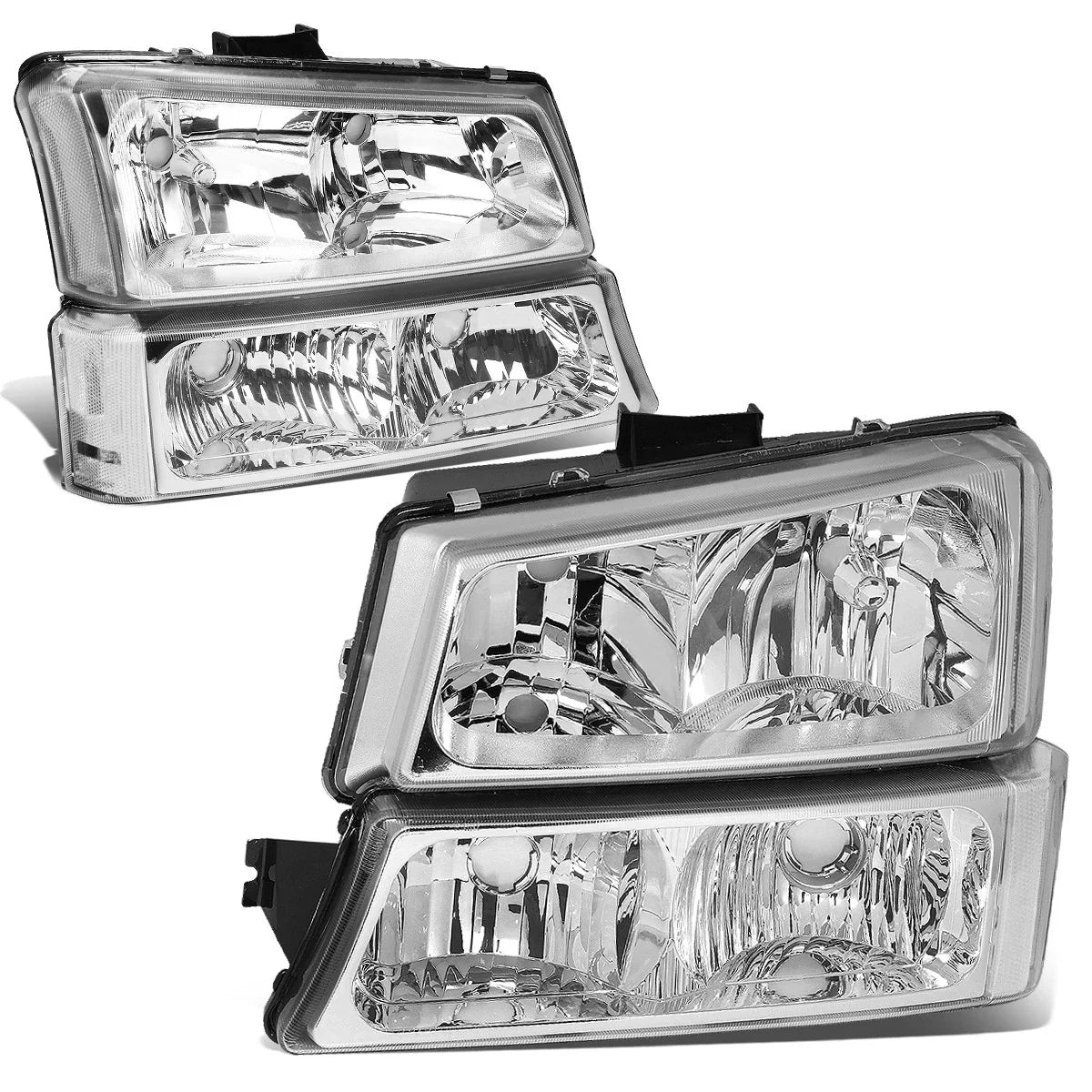Chrome Housing Clear Corner Headlight Bumper Lamps for Chevy Silverado (2003–2006)