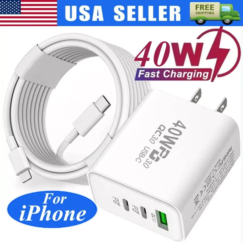 Dual 40W Fast Wall Charger for iPhone 16 Pro Max 15 14 13 Plus