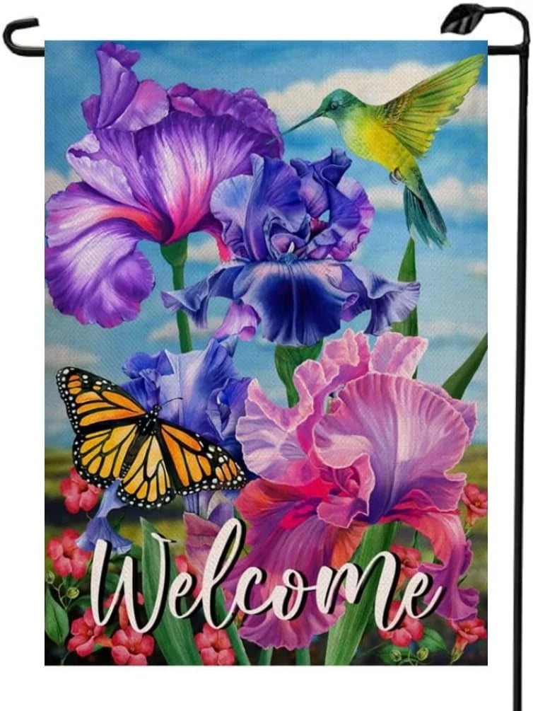 Garden Flag for Hummingbird Iris (12x18 Inch, Double Sided)