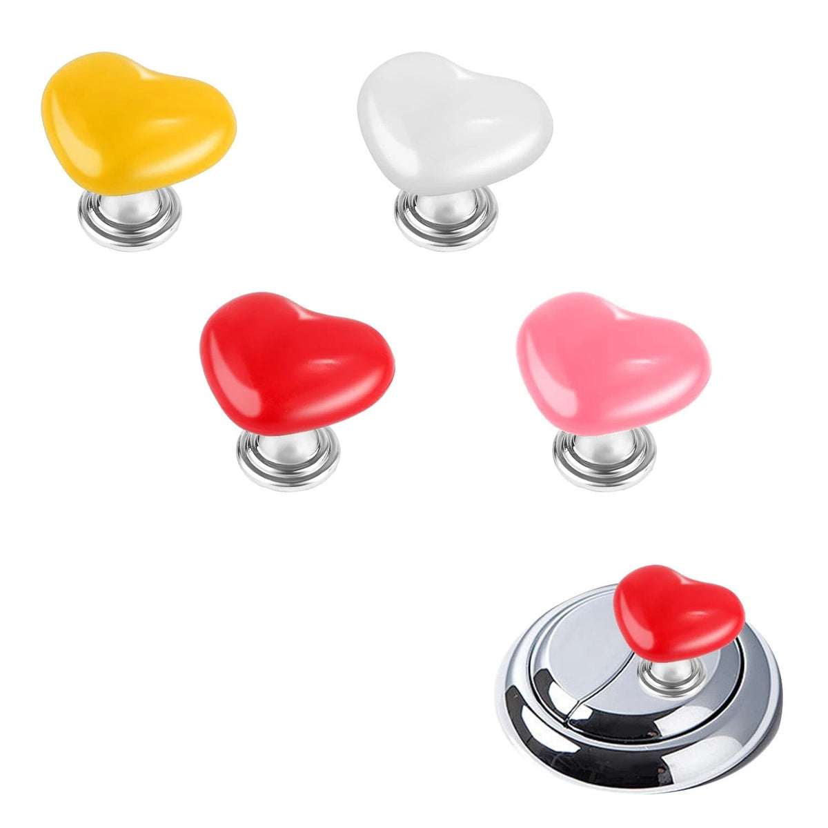 4pcs Heart Shaped Toilet Button Pusher for Universal Use (M) - Red, Yellow, Pink, White
