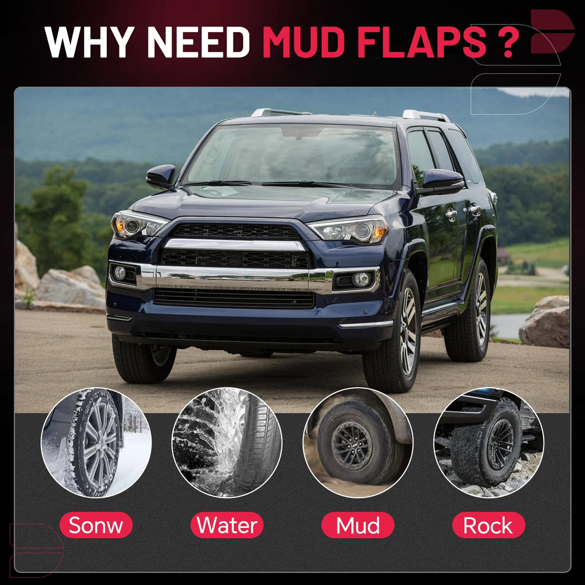 Rear Splash Guards Mud Flaps for Toyota 4Runner (2010–2023)
