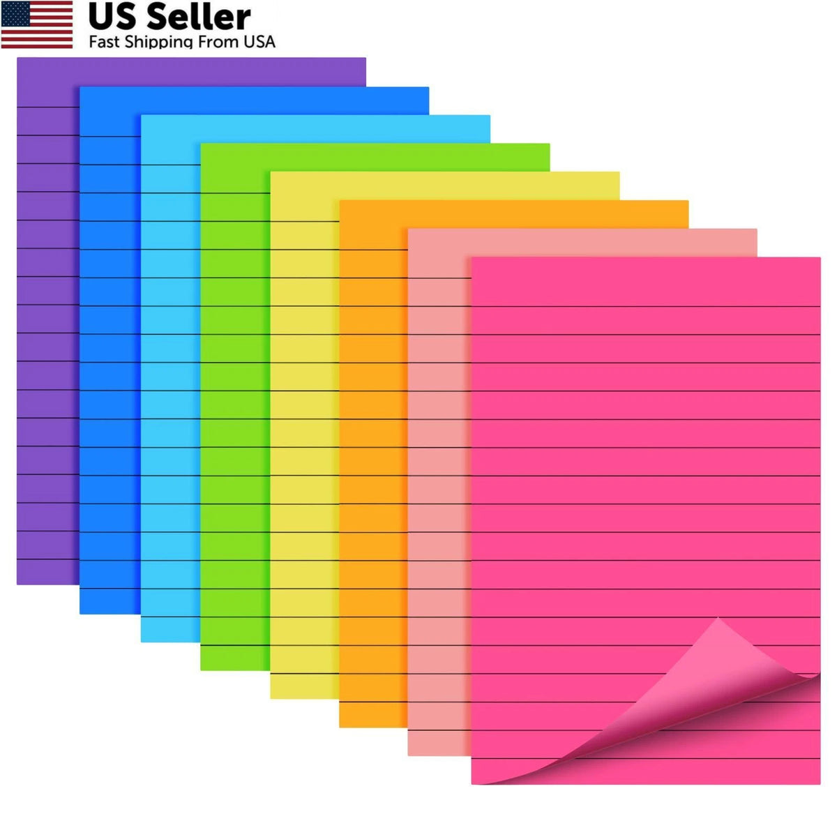 8 Pads Lined Sticky Notes 4x6 Self-Stick 40 Sheets Bright Colors