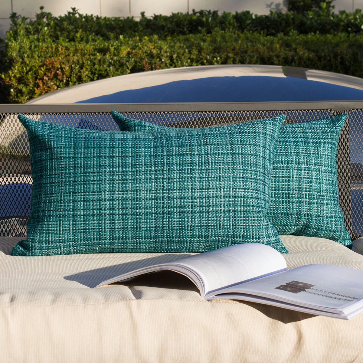 2X Decorative Outdoor Pillows 20" x 12" for Teal (Pack 2)