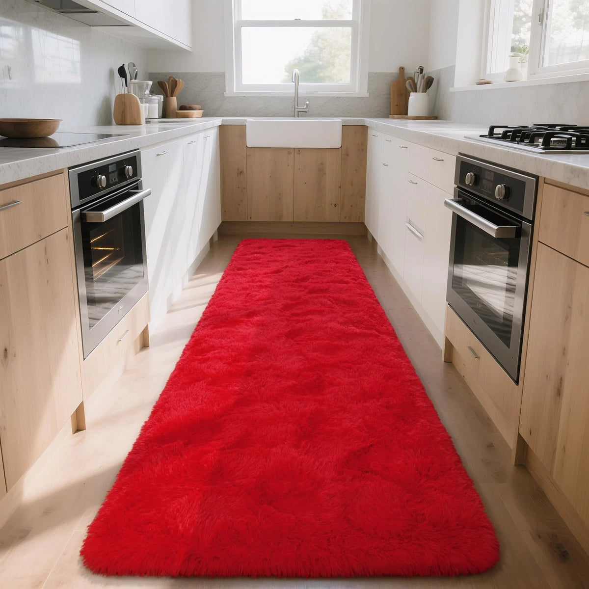 2X Red Shaggy Runner Rug for Home Decor (2x8 Feet)