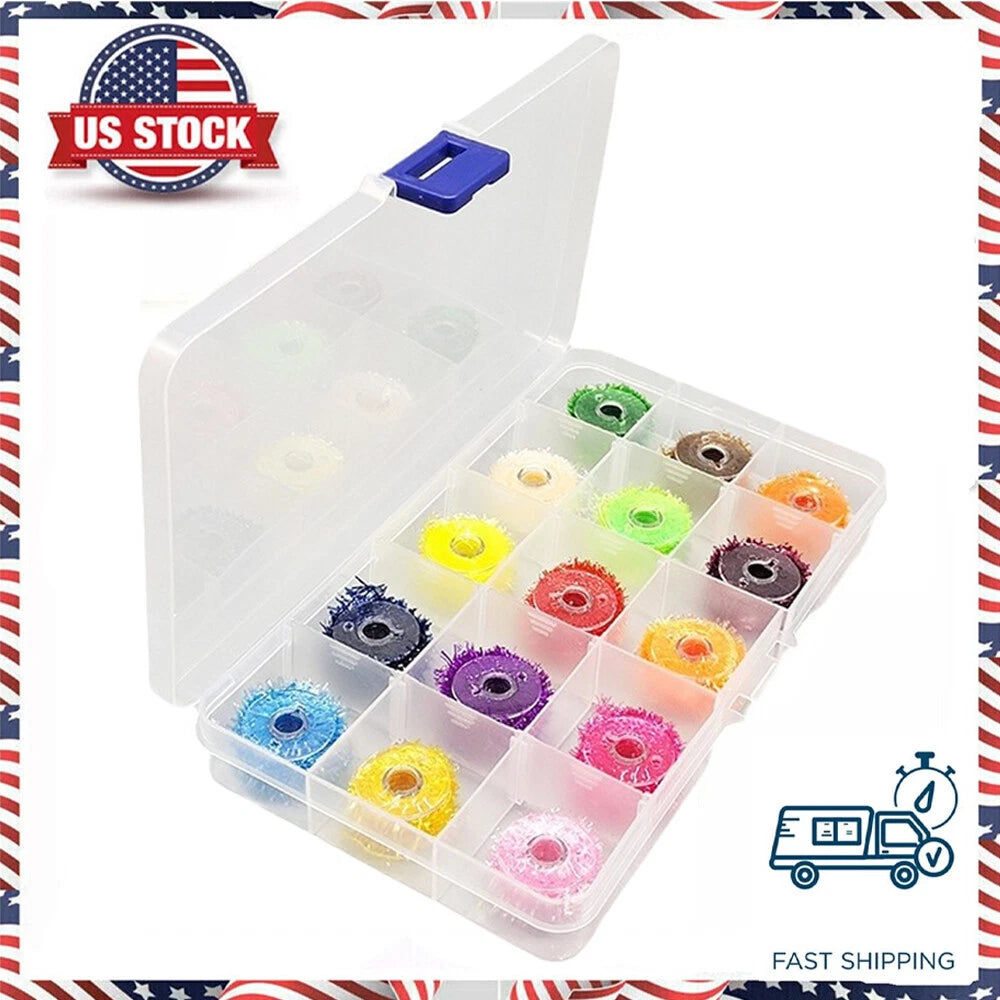 15Pcs Fly Tying Material Crystal Flash Tinsel for Fishing