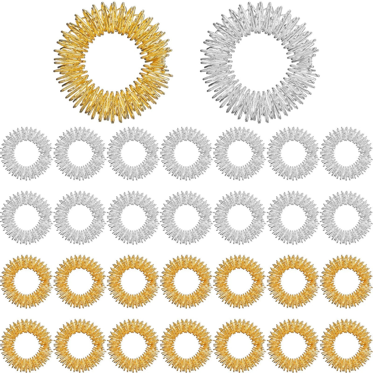 30 Pack Spiky Finger Sensory Toys (0.98 Inch) - Gold and Silver