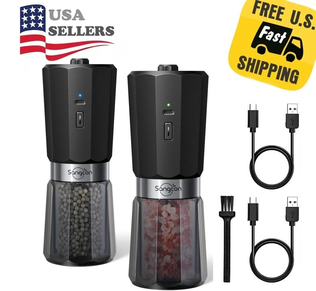 2X Electric Salt and Pepper Grinder Set - Automatic Rechargeable Battery