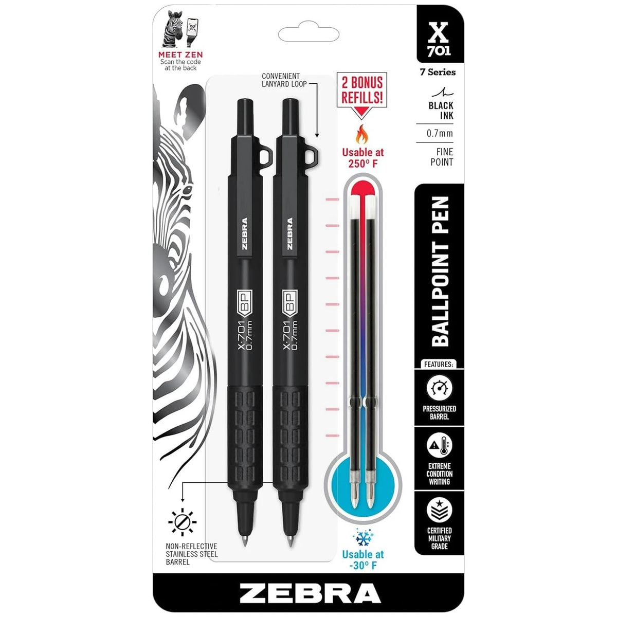 Zebra Pen X-701 Tactical Ballpoint Pen 0.7mm Fine Point Black Ink