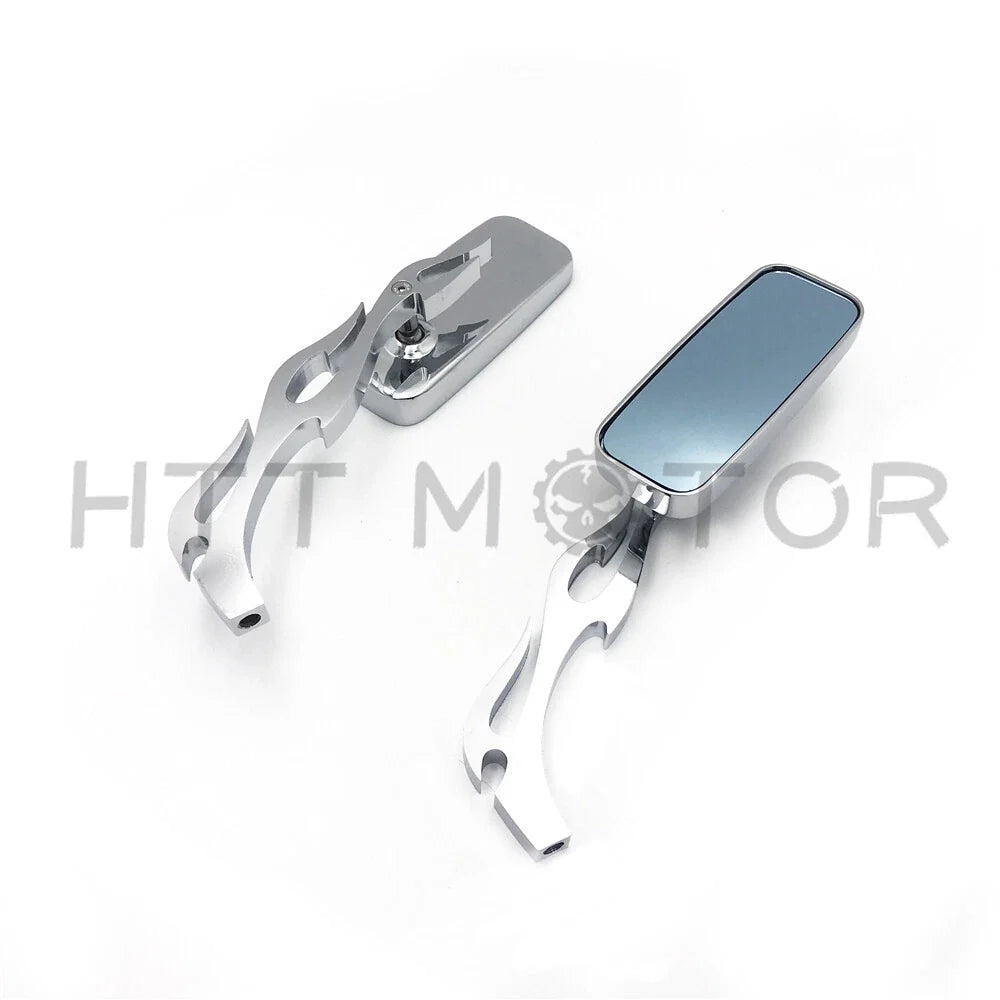 Chrome Rectangle Flame Fire Stem Mirrors for Honda Kawasaki Suzuki (All Years)