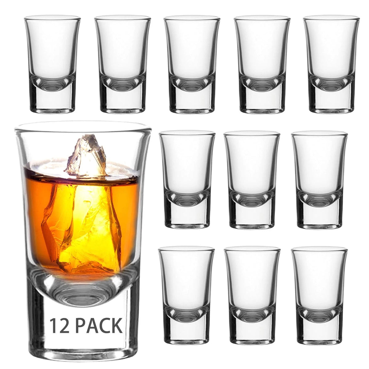 12 Pack Shot Glasses Set with Heavy Base - Clear 1 OZ