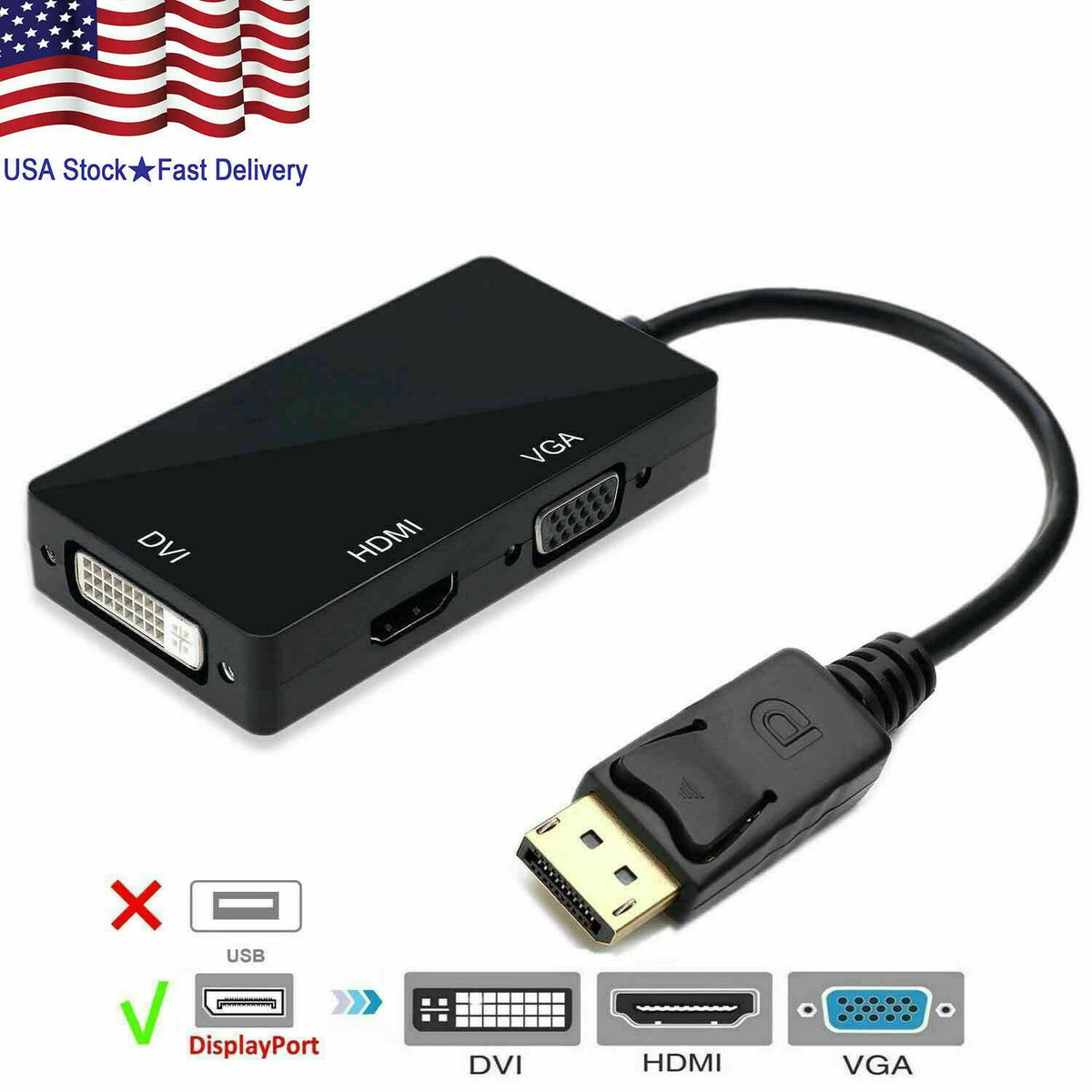 Mini Display Port DP to HDMI DVI VGA Adapter for Macbook Pro (2K)