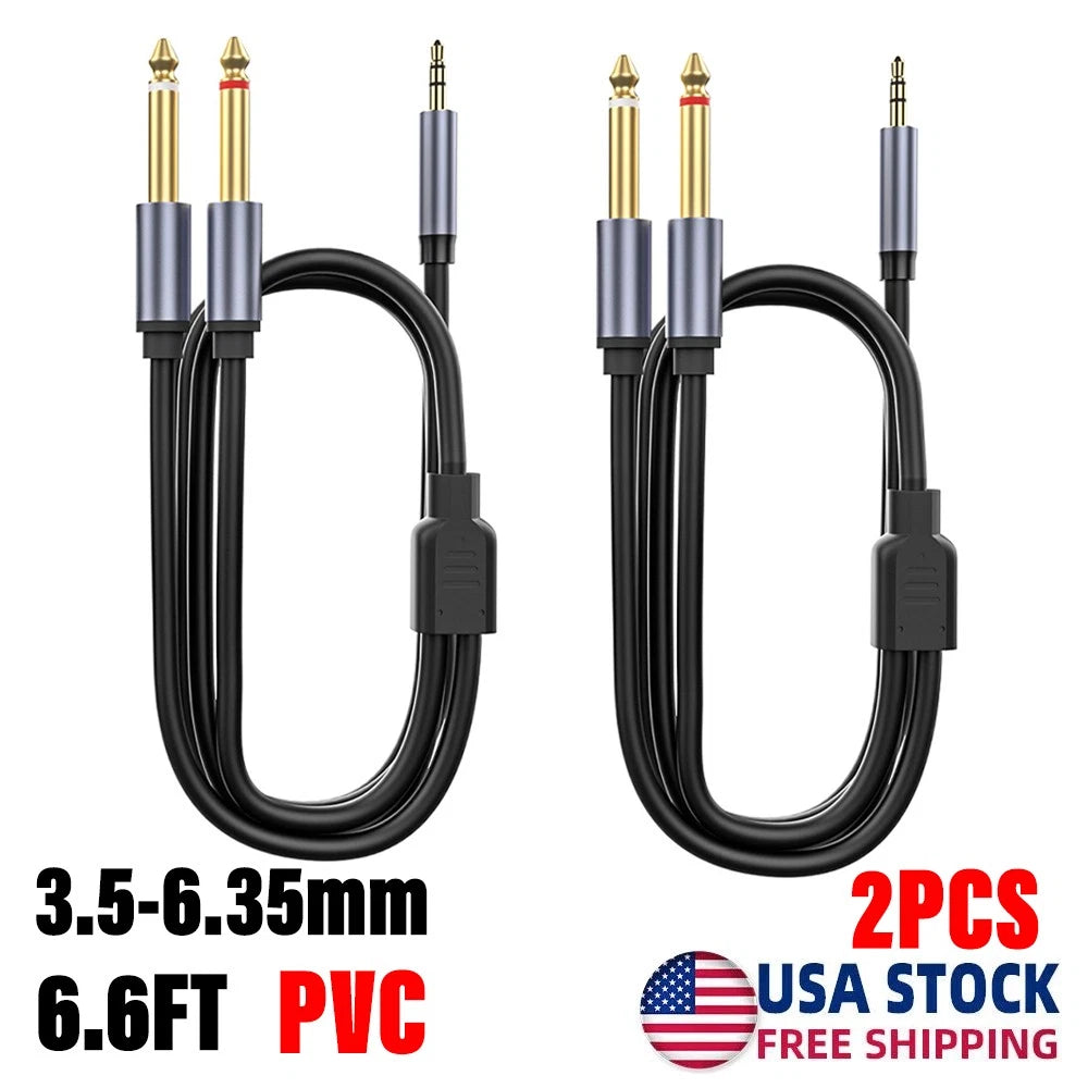 2X 3.5mm TRS to Dual 6.35mm TS Mono Y-Cable Splitter Cord