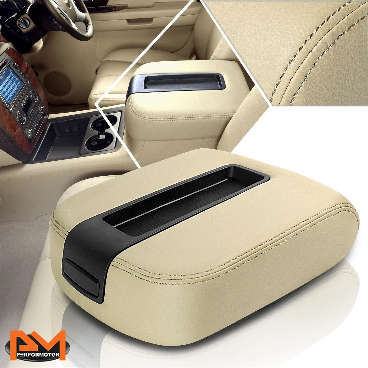 Tan Leather Center Console Lid Arm Rest Cover for Silverado/Sierra (2007–2014)