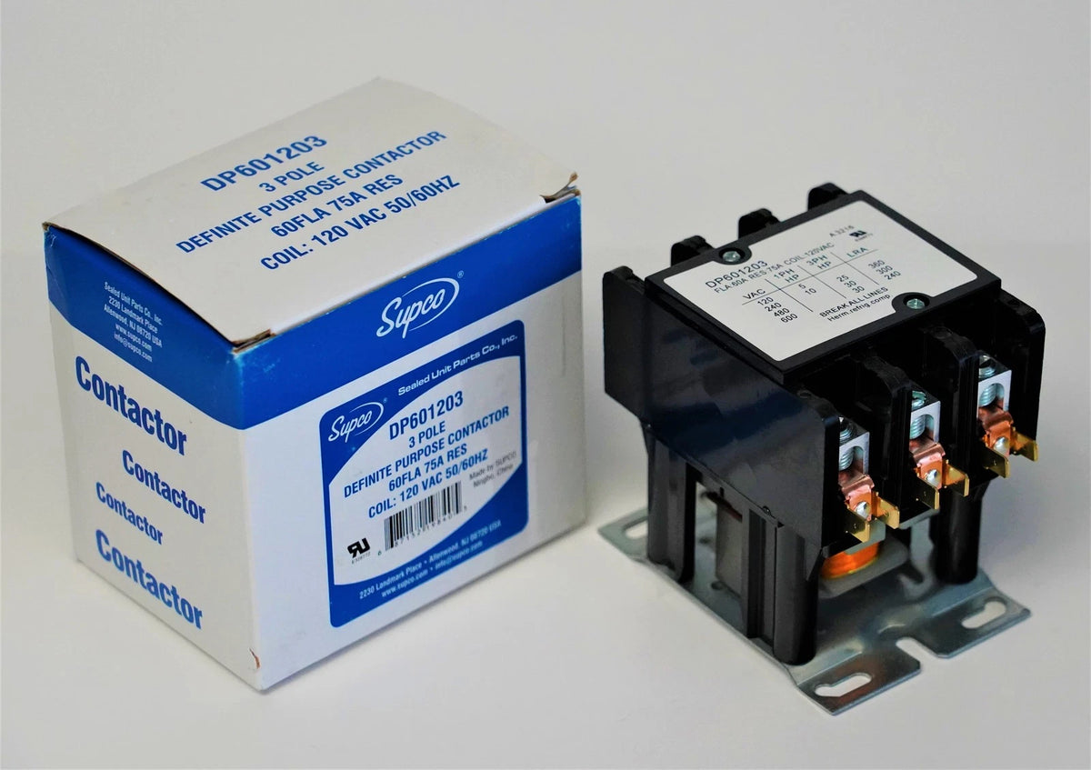 Contactor for Supco DP601203 (60 FLA, 75 RLA, 120 Volts, 3 Pole)