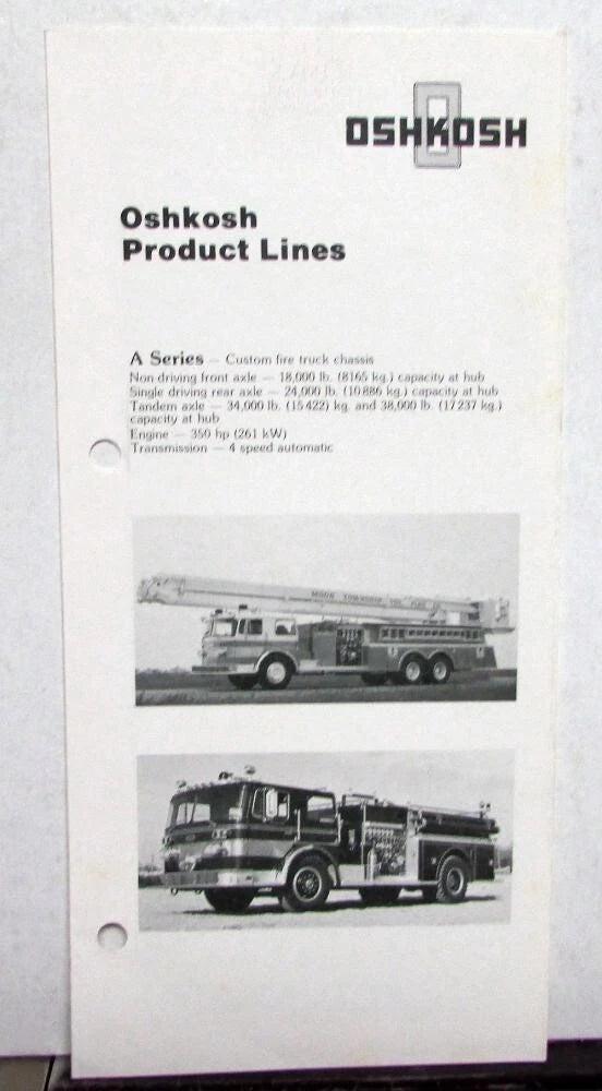 Oshkosh Trucks Pocket Sales Brochure for A B F J L P V M R Series (1978)
