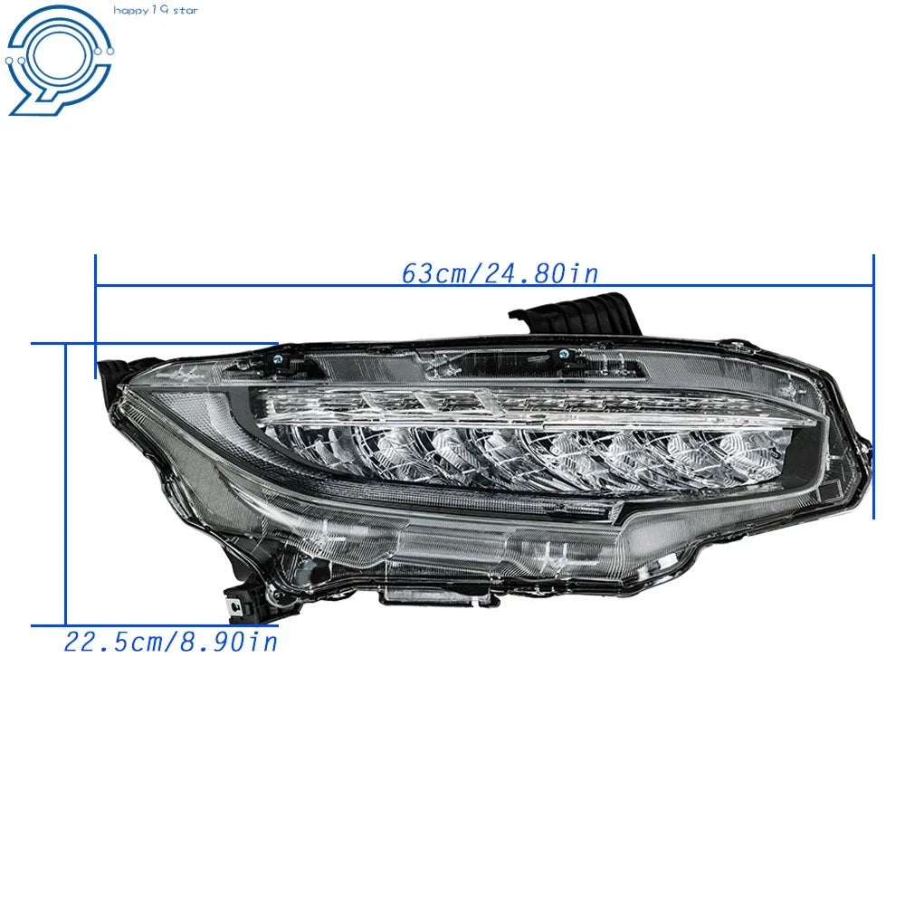 Set of 2 Full LED Headlights for Honda Civic (2016–2021) Clear Lens