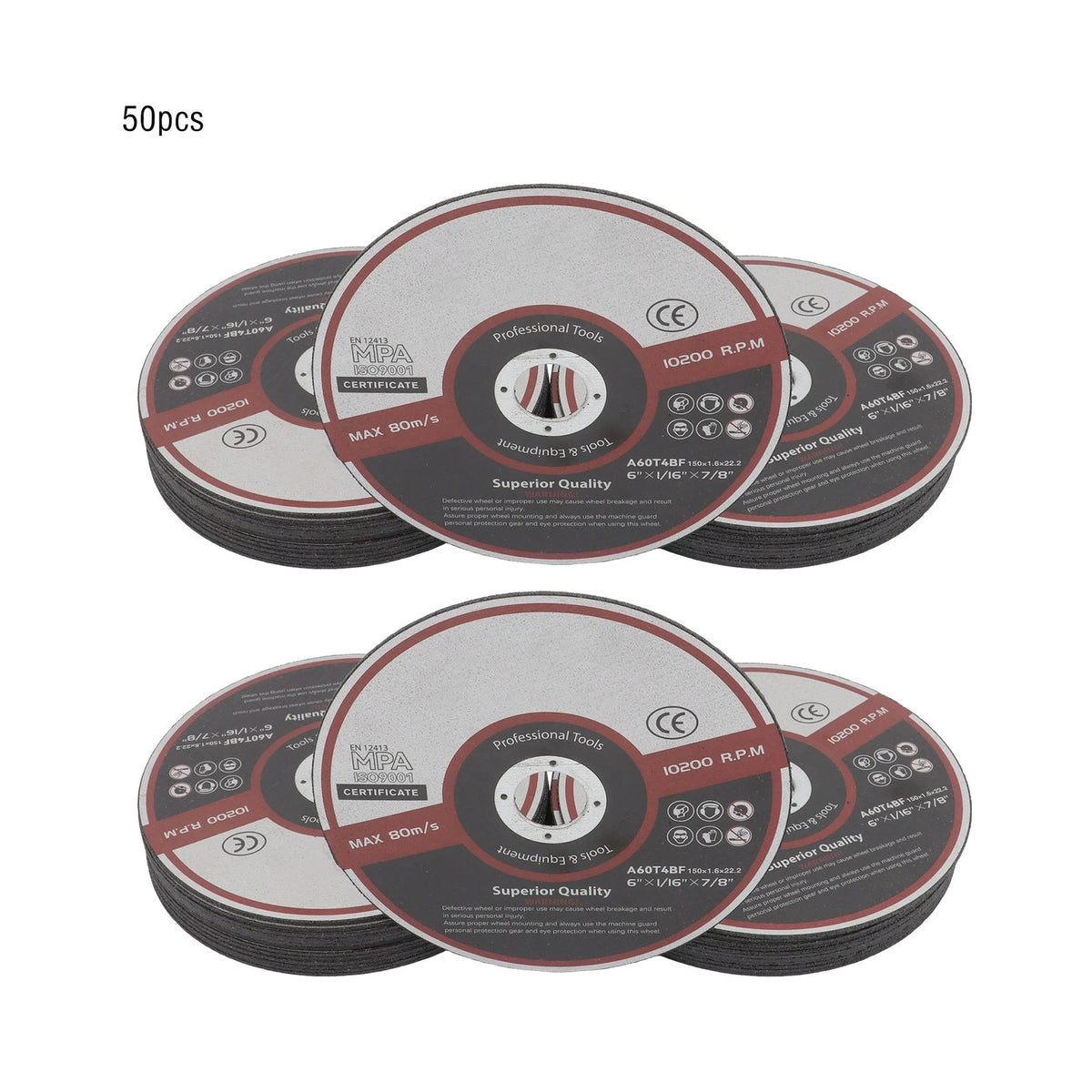 50 Pcs Cut Off Wheels for Die Grinders (6"x1/16"x7/8")