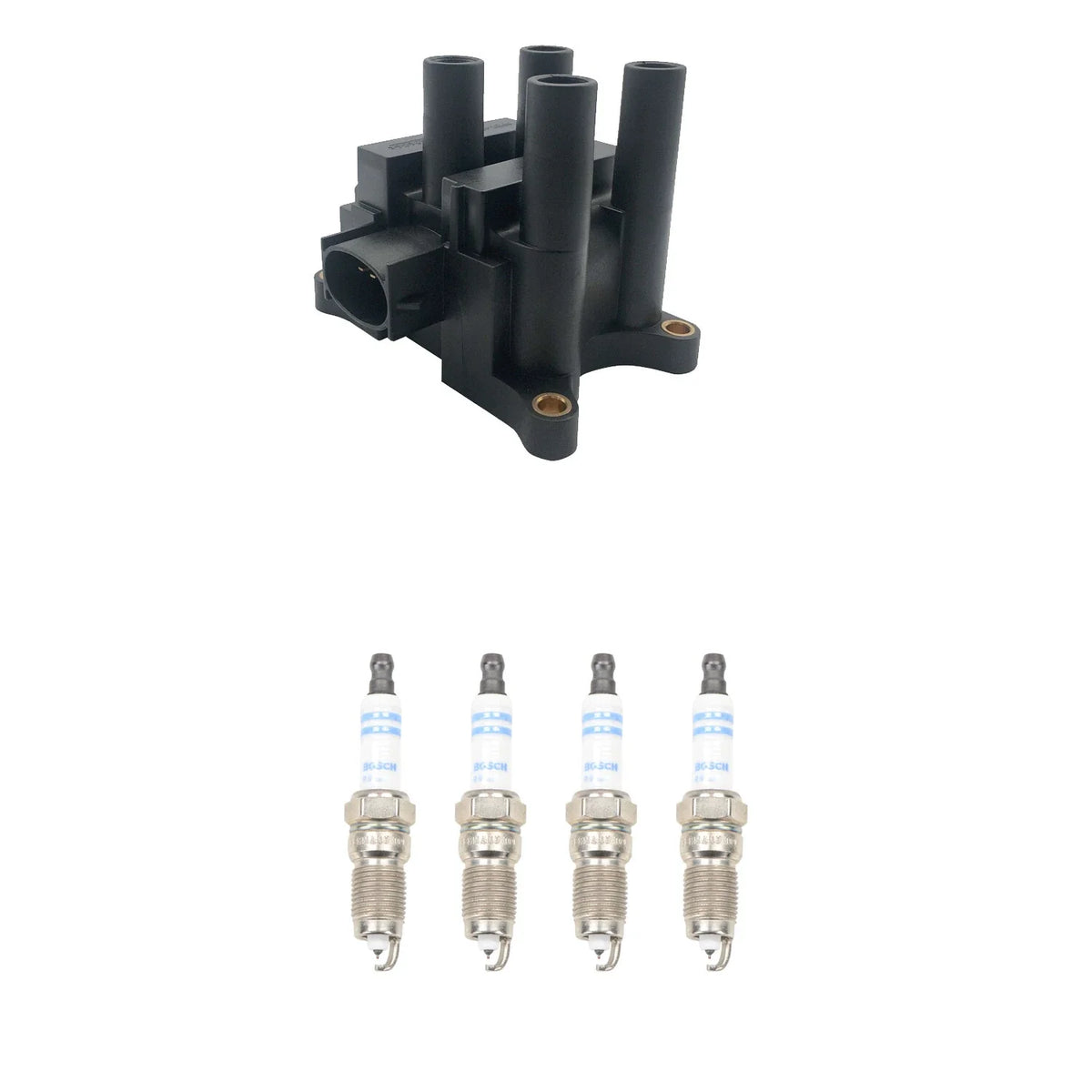 Set of 4 Hitachi Ignition Coils & Bosch Iridium Spark Plugs for Ford Focus (2000–2011)