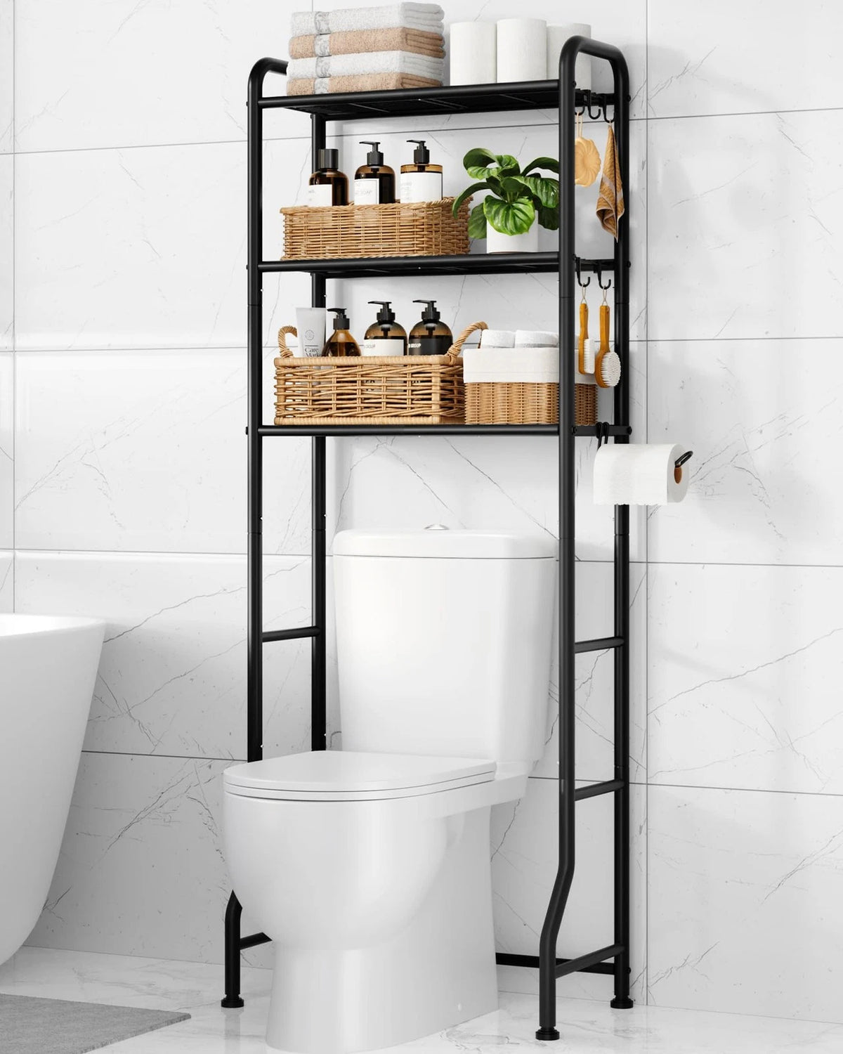 3-Tier Over Toilet Storage Rack for Bathroom (63.2"H, Black)