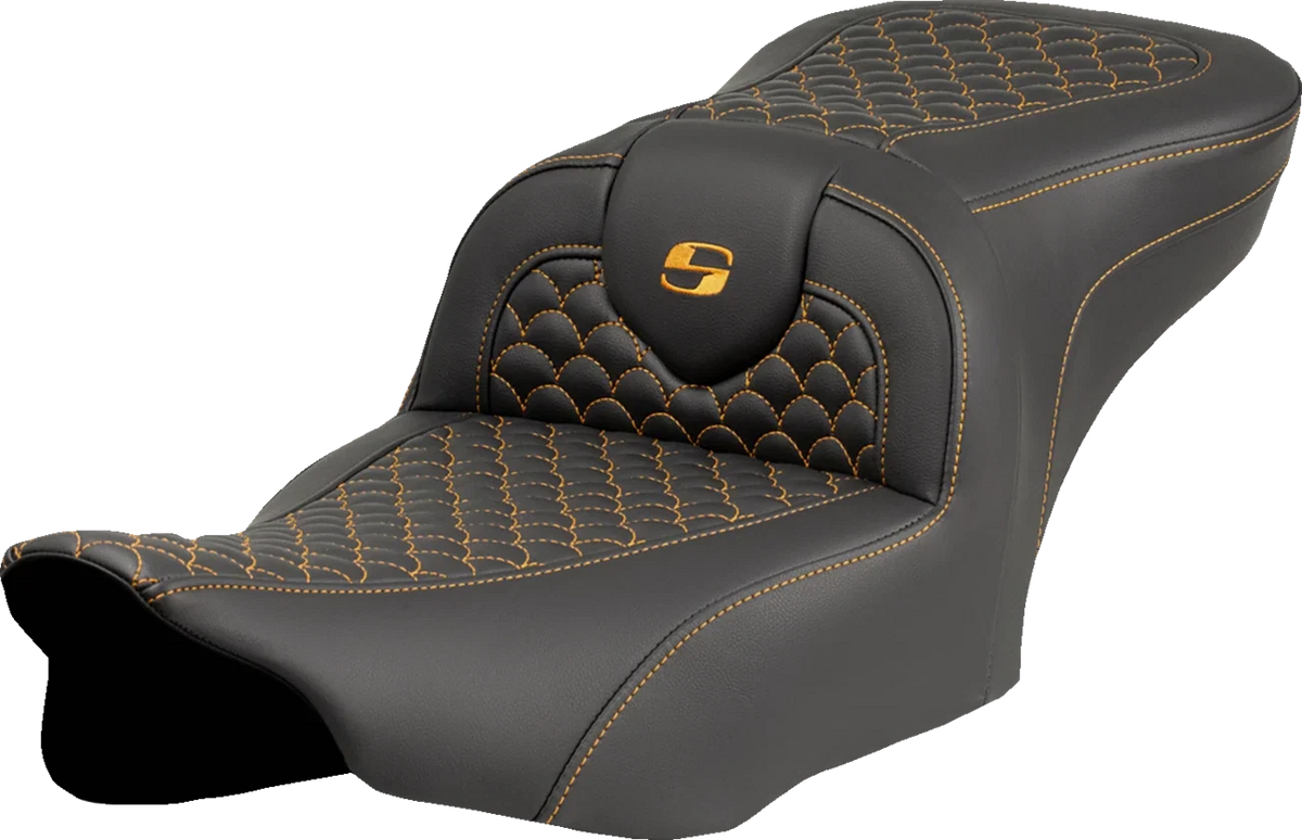 SADDLEMEN Roadsofa Seat for Motorcycle (w/o Backrest) - Dragon Scale, Gold Stitch