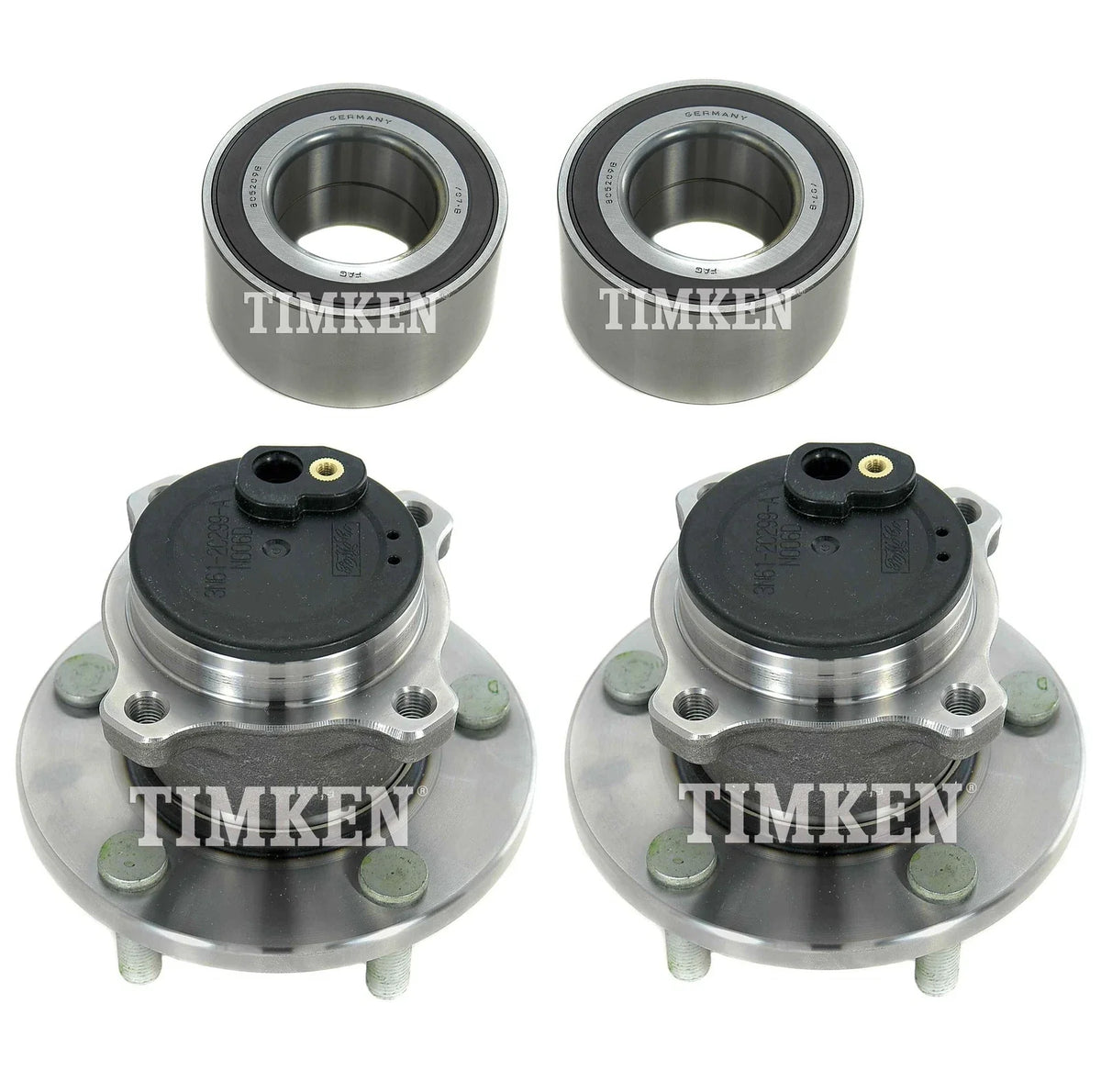 Front and Rear Wheel Bearings & Hubs Kit for Mazda 3 (2009–2013, 2006–2015)