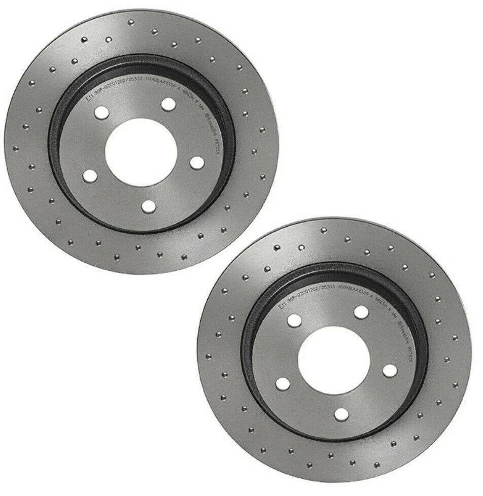 2X Brembo Xtra Rear Drilled Brake Disc Rotors for Mazda 3 (2004–2013)