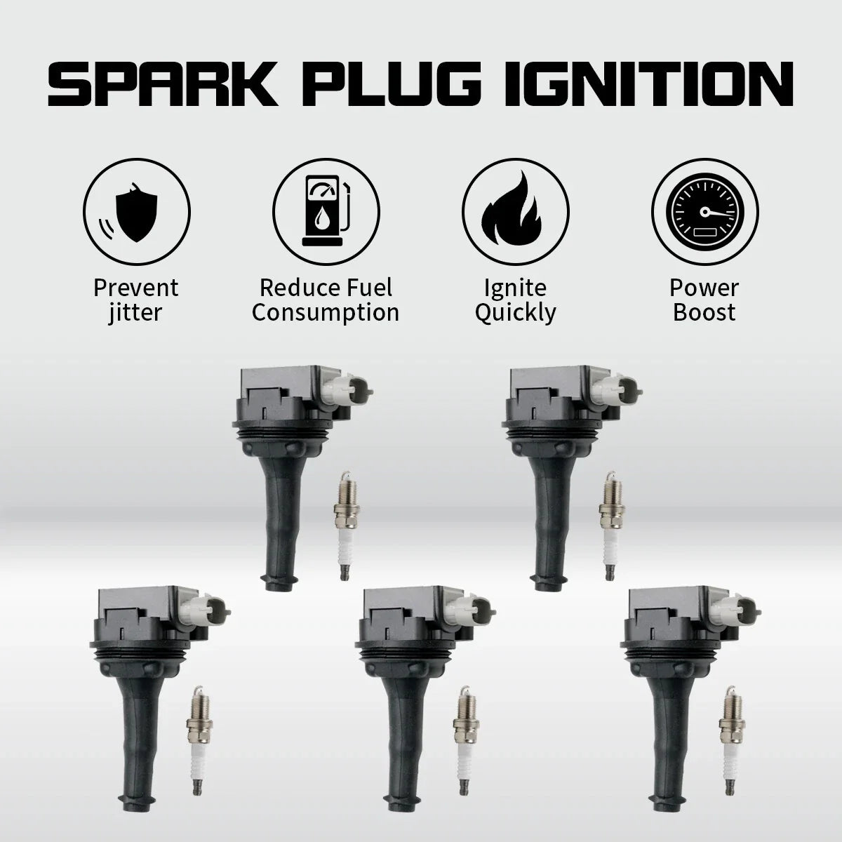 Set of 5 Ignition Coils + 5 Iridium Spark Plugs for Volvo C30 (2008–2012)